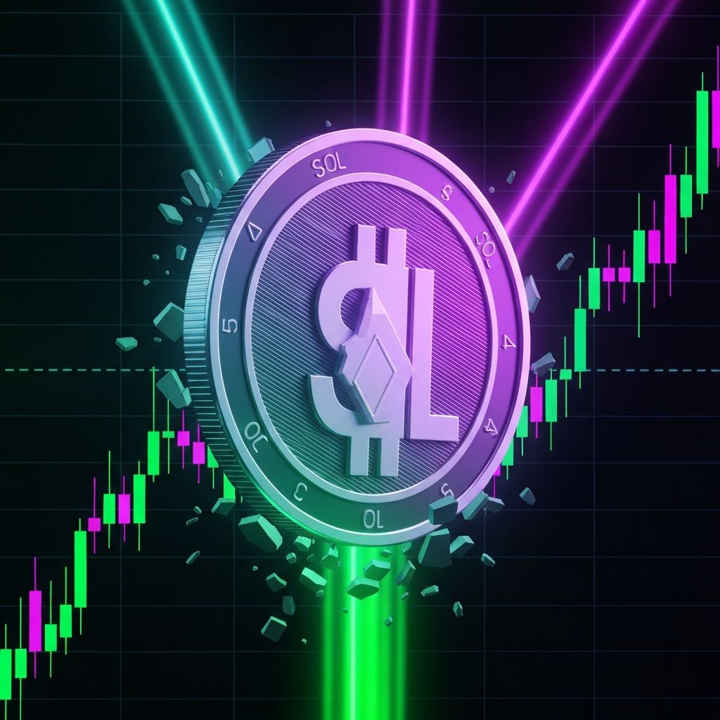 SOL breaking through a price chart upward